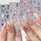 Amfeov 5D Lucky Koi Carp Summer Goldfish Nail Art Sticker Ocean Beach Mermaid Sea Lotus Chinese Style Adhesive DIY Manicure Foils Decal