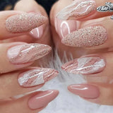 Amfeov Nail Inspo 2024 Summer 24pcs Mid Long Almond French False Nails  Press on Nails Fake Nials DIY Detachable Nail Tips 2024 New DIY Manicure Tools