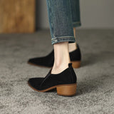 Amfeov NEW Spring/Autumn Women Shoes Pointed Toe High heels Sheep Suede Chunky Heel Women Pumps Plus Size Retro Black Shoes for Women