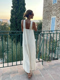 Back To School Amfeov Summer Solid Off Shoulder Halter Dress Women Fashion Solid Off Shoulder Backless Maxi Dresses 2024 New Lady Holiday Streetwear