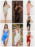 Amfeov High Quality Summer Bodycon Dress Women 2024 New Arrivals House of Cb Satin Dress Sexy Draped Celebrity Evening Party Dress Club