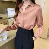 Amfeov-Woman Spring Autumn Style Blouses Shirts Lady Casual Long Sleeve Turn-down Collar Tops