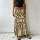 Amfeov-Harajuku Long Cargo Skirt 2000s Retro Streetwear Chic Women Y2K Low Waist Pleated Skirts Vintage Aesthetic Grunge Clothes