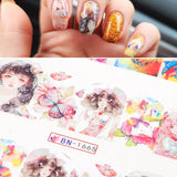 Amfeov 12 Designs Charm Anime Girl Nail Water Decals Goddess Winter Sticker Butterfly Fairy Sliders Manicure Accessories LYBN1657-1668