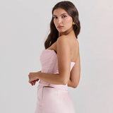 Amfeov Summer strapless Bodycon Cropped Tops Elegant Pink Mesh Corset Top Sexy casual Holiday Party Women's Clothing