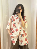 Back To School Amfeov Japan Style Honey Peach Print Beach Wear Cardigan Cover Ups Blouse Femme Summer Oversize T-shirt Casual Tops Clothes