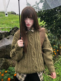 Black Friday Amfeov Vintage Green Knitwear Pullovers Long Sleeve Oversized Sweater Women Fairy Grunge Autumn Winter Thick Warm Clothes Chic