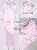 Amfeov Summer Women Maxi Bodycon Dress 2024 New Arrivals Lined Pink Spaghetti Strap Dress Sexy Celebrity Club Night Party Dresses