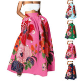 Amfeov Women’s Bohemian Floral Printed Maxi Skirt Comfortable High Waist Pockets Party Beach Long Skirt Ladies Large Hem Dress Holiday