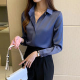 Amfeov-Woman Spring Autumn Style Blouses Shirts Lady Casual Long Sleeve Turn-down Collar Tops