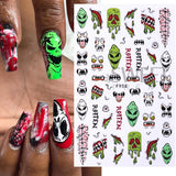 Amfeov 3D Snake Design Nail Stickers Black Evil Eye Tiny Skull Ghost Flower Design Sliders For Halloween Manicure Nail Art Decoration