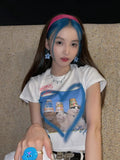 Back To School Amfeov Y2k Kawaii Cat Print T-shirt Crop Tops Harajuku Kitty Tie Dye Tees E-girl 2000s Aesthetic Korean Funny Cutecore Clothes