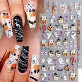 Amfeov 5D Glitter Halloween Embossed Nail Stickers Decals Pumpkin Spider Web Ghost Bone Nail Art Gel Sliders Embossed Manicure Deco