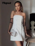 Amfeov-Elegant White Strapless Mini Dress For Women Sexy Backless Sleeveless Bodycon A-line Dresses Fashion Lady Party Streetwear
