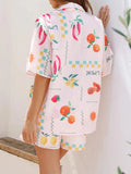 Amfeov Women 2 Piece Short Sets Pajamas Casual Loose Printed Short Sleeve Buttons Lapel Shirt + Elastic Waist Shorts Summer Loungewear