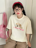 Back To School Amfeov Cutecore Dog Graphic T Shirts Harajuku Y2k Top Summer Kawaii Animal Print Short Sleeve Tees Women Casual Cotton Clothes