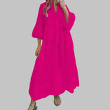 2024 Summer Casual Loose Long Dress For Women V-Neck Full Sleeve Maxi Dress Ladies Fashion Hollow Out Dresses Female Clothing