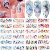 Amfeov 12 Designs Charm Anime Girl Nail Water Decals Goddess Winter Sticker Butterfly Fairy Sliders Manicure Accessories LYBN1657-1668