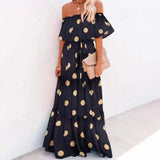 Women's Elegant Off Shoulder Long Dress Summer Bohemian Ruffled Tunic Maxi Dress Female Casual Backless Print Dress Vestidos