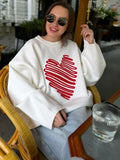 Black Friday Amfeov Autumn Heart Knitted Sweater For Women Niche Loose Pullovers Long Sleeve Female Fashion Contrast Color Sweater Casual