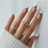 Amfeov Nail Inspo 2024 Summer 24pcs False Nails Almond French Glitter Colorful Flower Press On Nails 2024 Fresh Summer New Detachable DIY Nail Tips