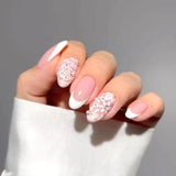 Amfeov Nail Inspo 2024 Summer 24pcs Almond False Nails Fresh Flower Rhinestone French Press On Nails 2024 Summer New DIY Detachable Full Set Nail Tips