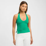 Amfeov 2024 Summer Solid Deep V Neck Hanging Neck Regular Length Sleeveless Casual Backless Both Sides Slightly Split Top