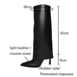 Amfeov Spring/Autumn Women Shoes Ponited Toe High Heel Pants Boots Knee-High Boots Split Leather Shoes for Women Stiletto Modern Boots