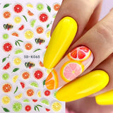 Amfeov Lemon Fruit Nail Stickers 5D Cherry Embossed Summer Strawberry Peach Watermelon Sliders DIY Acrylic Decals Manicure Decorations