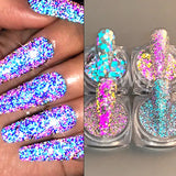 Amfeov Reflective Prism Glitter Nail Powder Flakes Sparkly Green Red Nail Art Dust Shinning Chrome Diamond Pigment Manicures Decoration