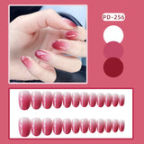 Amfeov 24pcs Girls Summer Holiday Gradient Blue Fake Nail Sweet Short Square Nail Art Tips with Glue Women Smooth Fake Nail Blueberry Milk Nails