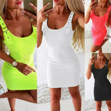 Amfeov hoco dresses Elegant Women Summer Sexy Mini Dress Square Collar Black White Green Solid Sexy U-neck  Slim Fit Sleeveless Vest Knitted Dress