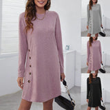 Amfeov Women’s Casual Border 2024 Independent Station Temu Spring And Autumn New Solid Color Long Sleeved Mid Length Knitted Dresses