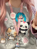 Back To School Amfeov Harajuku Stripe T Shirt E-girl Kawaii Chinese Panda Graphic T-shirts Women Cutecore Cartoon Raglan Sleeve Clothes Autumn