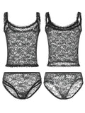 Amfeov Women 2 Pieces Sexy Lingerie Set Lace Mesh See-Through Sleeveless Cami Tops and G-string Panties Underwear Nightwear Suit Club