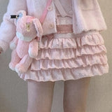 Amfeov-Lolita Cake Mini Skirts Women Japanese A-line High Waist Pleated Skirt Girly Kawaii Love Y2k Layered Skirts Fairy Outfit