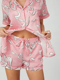 Amfeov Dreamy Night Women's Pajama Set Comfy Prints Lapel Button Up Short Sleeve Tops Shorts Summer 2 Piece Sleepwear Casual Loungewear