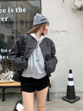 Black Friday Amfeov Baseball Woolen Coat Cropped Bomber Jacket Oversized Streetwear Loose Casual Korean Fashion Uniform Winter Clothes Women