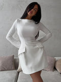 Black Friday Amfeov Elegant Slim Long Sleeve Dress Women's High Waist Office Lady Mini Dress Solid Holiday Party Dress Autumn Winter Fashion