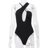 Black Friday Amfeov Backless Hollow Bottoming Bodycon Jumpsuit For Women Sexy Hot Girl Streetwear Halter Sleeveless Solid Bodysuits Female