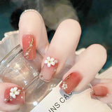 Amfeov Nail Inspo 2024 Summer 24pcs Square False Nails Glitter Stereoscopic Flower Pearl French Press On Nails 2024 Summer New DIY Fresh Detachable Nail Tips