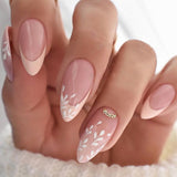 Amfeov Nail Inspo 2024 Summer 24pcs False Nails Almond French Glitter Colorful Flower Press On Nails 2024 Fresh Summer New Detachable DIY Nail Tips