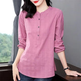 Amfeov-Woman Spring Autumn Style Blouses Shirts Lady Casual Long Sleeve Stand Collar Tops