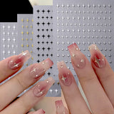 Amfeov 3D Black Sliver Stars Nails Stickers Bronzing Laser White Cross Starlight Glossychic Stylish Y2K Adhesive Manicure Decorations