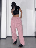 Back To School Amfeov Pink Cargo Pants Women Hip Hop Style High Waist Baggy Wide Leg Trousers Y2k Streetwear Causal Lady Sweatshirt Pantalon