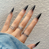 Amfeov Nail Inspo 2024 Summer 24pcs Fake Nails Stiletto Almond Ballet Tip Black White Graffiti Vintage Gradient Press on Nails Full Cover Detachable Nail Tip