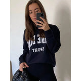 Amfeov Letter Embroidery Sweatshirt Women 2024 Spring/Summer Clothing Loose Pullovers Tops Female Fashion Sweatshirts Hoodies Oversize