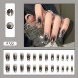 Amfeov 24pcs/box Fake Nails Y2k Short-Length Stiletto With Silver Star Spots Wearable False Nails Set Press On Long Almond French Tips August Nails 2024