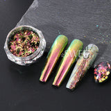 Amfeov 0.1g Chameleon Mirror Chrome Nails Glitter Irregular Fire Aluminum Foils Sequins Summer DIY Iridescent Paillette Manicure Slices