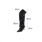 Amfeov Spring/Autumn Women Boots Ponited Toe High Heel Shoes Knee-High Boots Microfiber Shoes for Women Stiletto Boots Plus Size Shoes